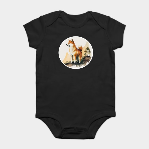 Shiba Inu Dog, Mountain Outdoor, Forest Baby Bodysuit by logiamerch